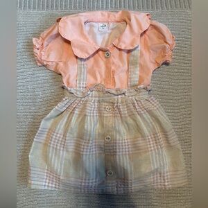 Peach and Plaid Baby Dress with Suspenders